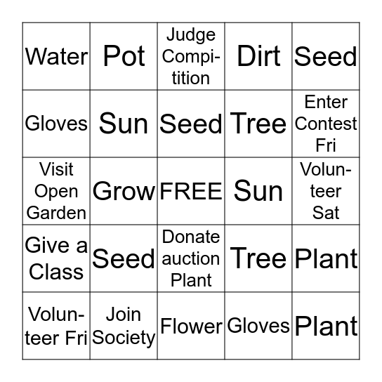 Garden Bingo Card