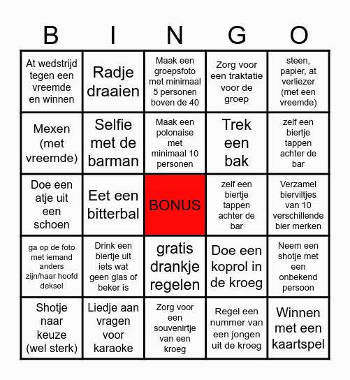 DOT 1 Kampioenen kroegentocht Bingo Card