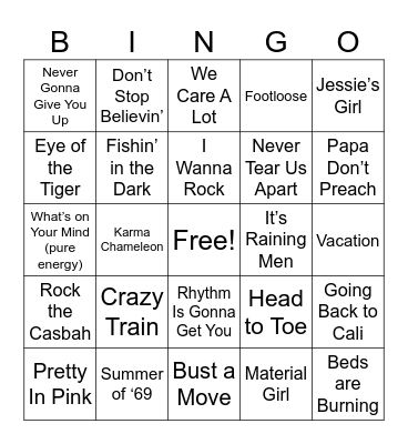 1980’s Bingo Card