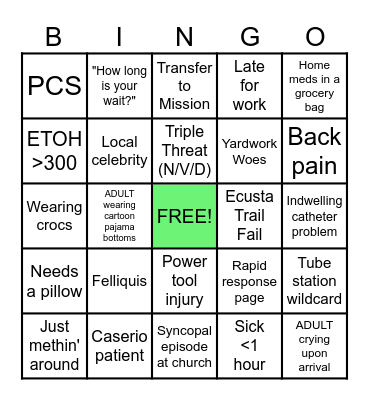 Sunday Funday ED Bingo Card