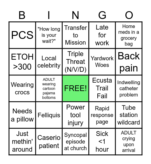 Sunday Funday ED Bingo Card