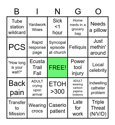 Sunday Funday ED Bingo Card