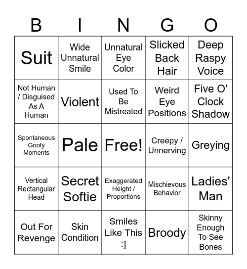 Weird Men Liker Bingo Card