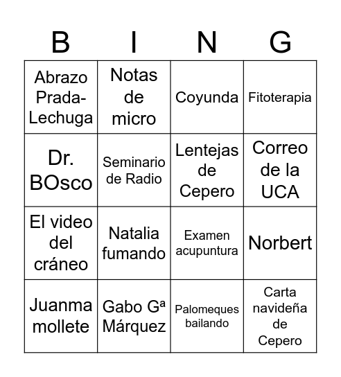 Bingo cena ecuador 2026 Bingo Card