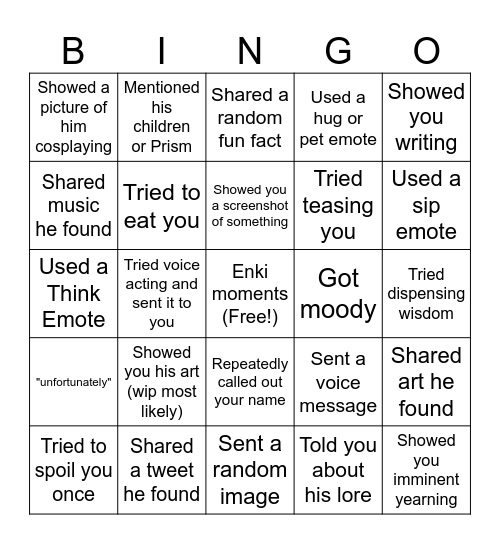 Where's everyone going? (Enki) Bingo? Bingo Card