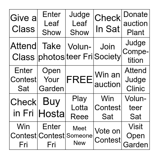 Garden Bingo Card