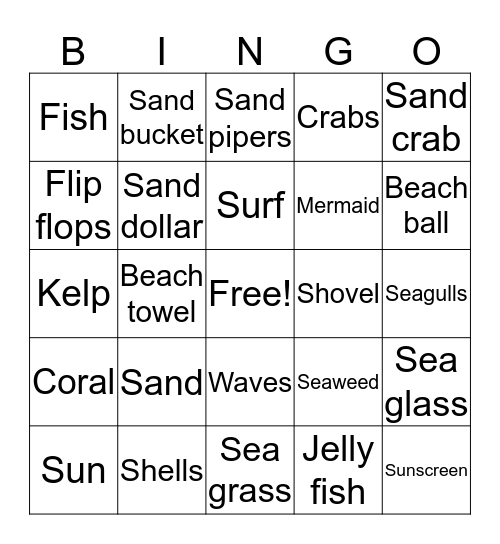 Down by the Seashore Bingo Card