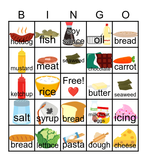 4 Ingredients, 1 Food Bingo Card