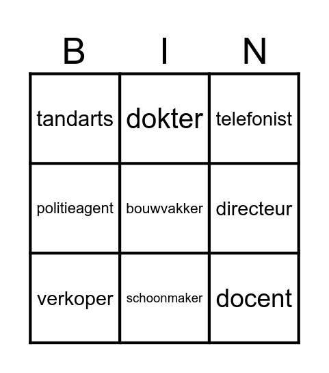 Beroepen Bingo Card