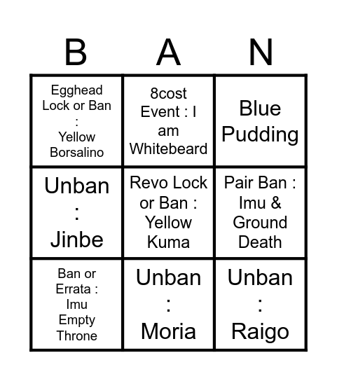 OPTCG BANLIST 2026 BINGO Card