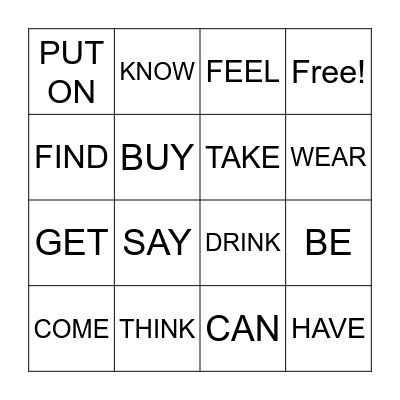 Irregular Verbs Bingo Card