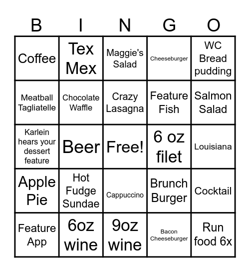 Ozzie's Bingo Card