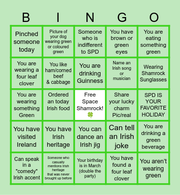 St. Patrick’s Day Bingo Card