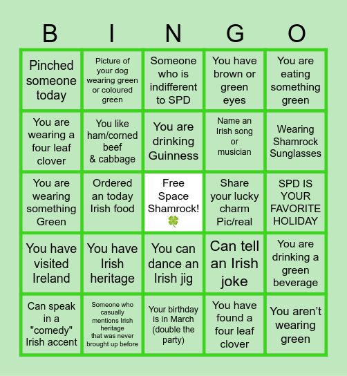 St. Patrick’s Day Bingo Card