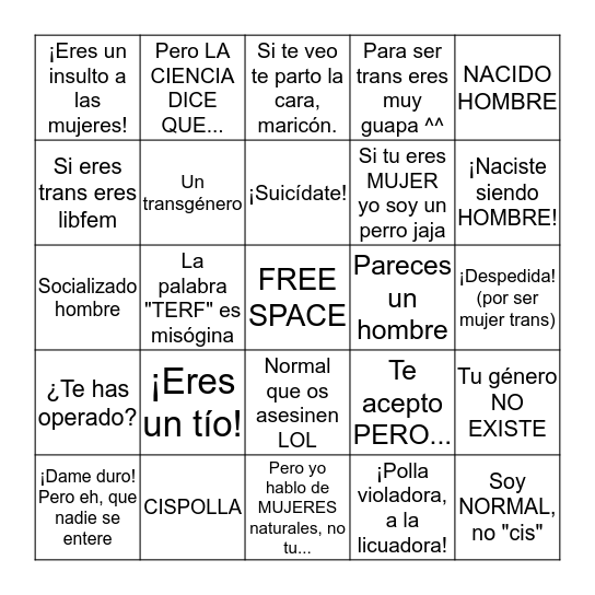 ¡BINGO TRANSMISÓGINO! Bingo Card