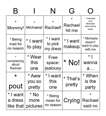 Cousin Bingo Card