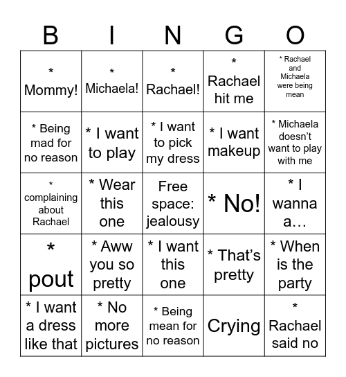 Cousin Bingo Card