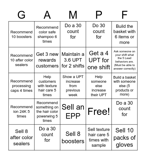Lead Measure behaviors Bingo Card