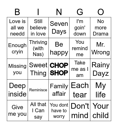 Round 2 Mary J. Blige Bingo Card
