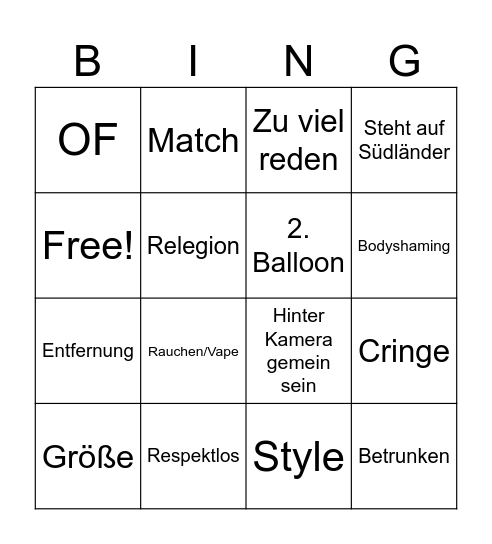 Pop the balloon Bingo Card