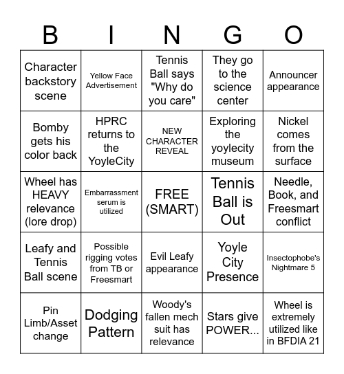 BFDIA 24 BINGO Card