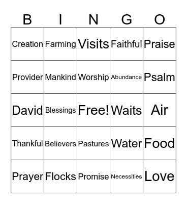 God the Provider Bingo Card