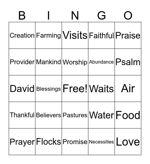 God the Provider Bingo Card