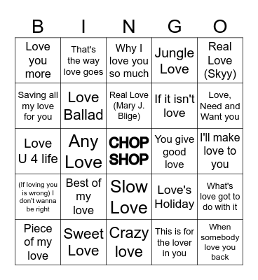 Round 6 Love is Everything Bingo Card