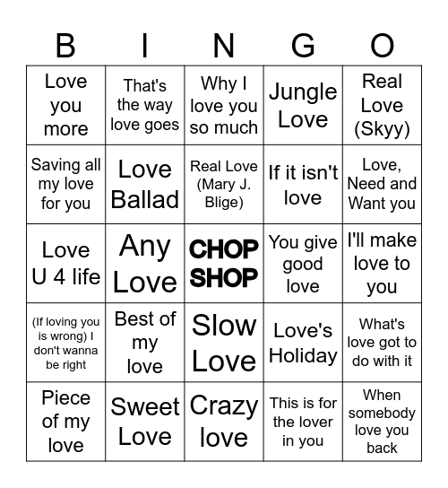 Round 6 Love is Everything Bingo Card