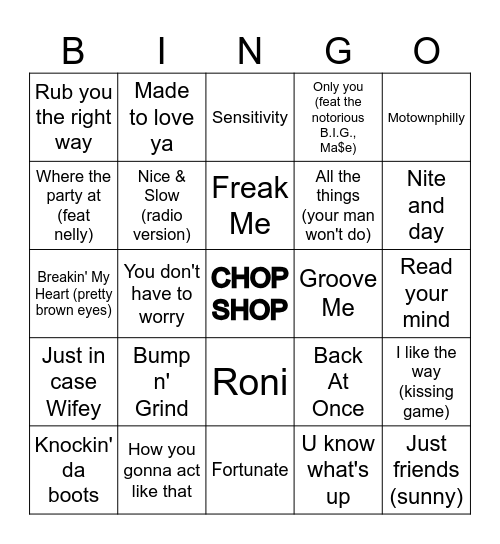 Round 7 Boy Crazy Bingo Card