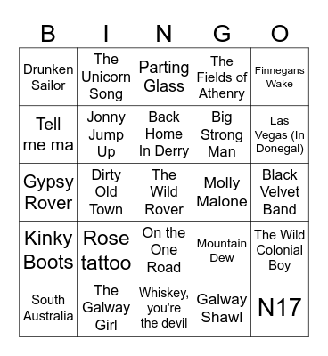 Irish Sing Along Bingo Card
