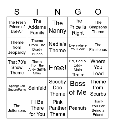 SINGO! TV Show Themes Edition Bingo Card