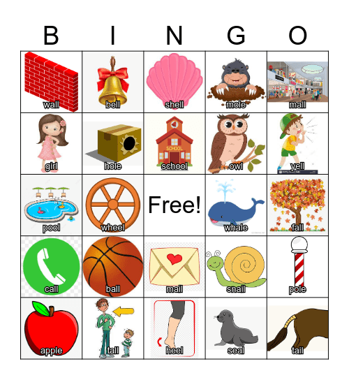 final /l/ words Bingo Card