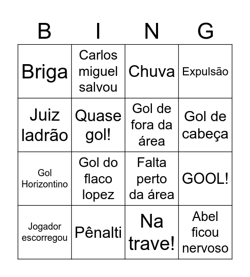 MELHOR BINGO DO PLAMEIRAS VS HORIZONTINHO Bingo Card
