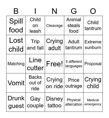 Disneyland Bingo Card