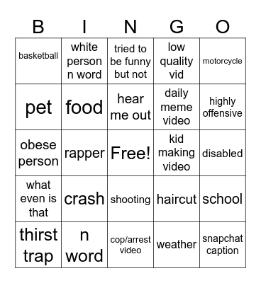 instagram Bingo Card