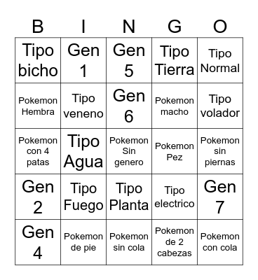 Bingo Pokemon Bingo Card