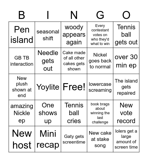 BFDIA 24 Bingo Card