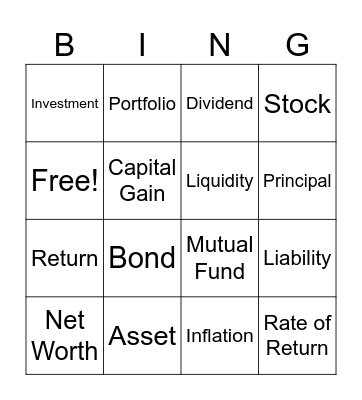 Investment Vocabulary Bingo Card