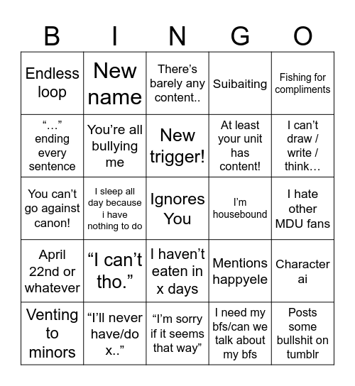 Evie Bingo Card