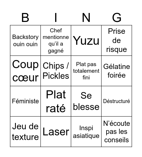 Top Chef S17E1 Bingo Card