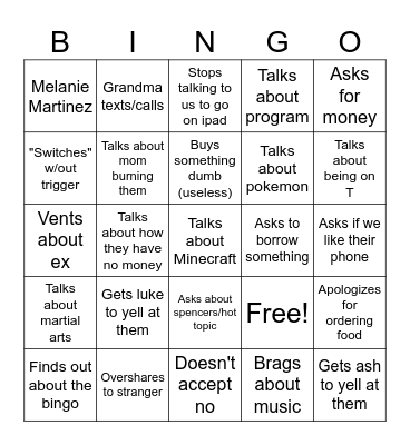 Eli at Mall Bingo Card