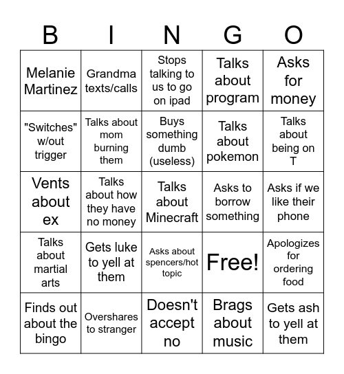 Eli at Mall Bingo Card