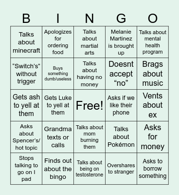 Eli mall Bingo Card