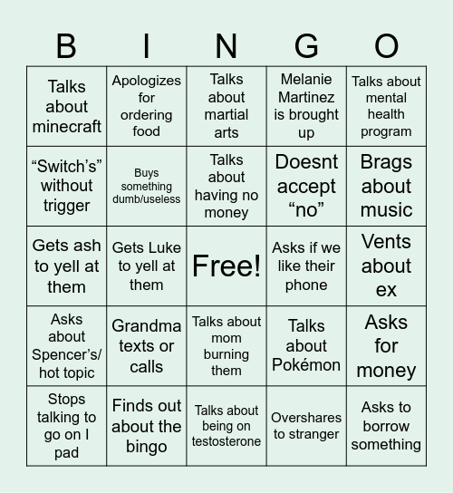 Eli mall Bingo Card