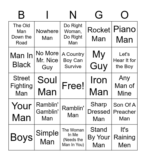 Guys, Men, and Boys Bingo Card