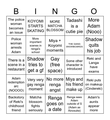 Sk8 season 2 bingo Card