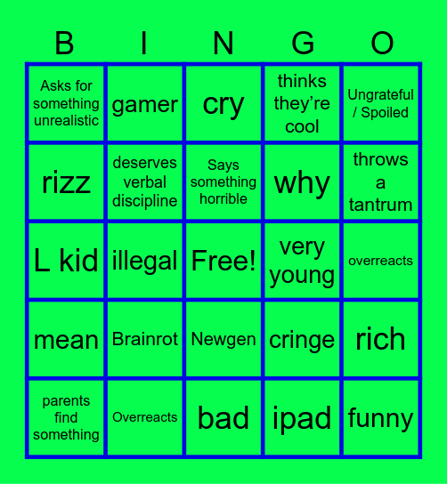 gen alpha bingo Card