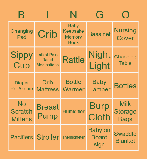 Little Cutie Gift Bingo Card
