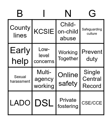 Safeguarding Bingo Card